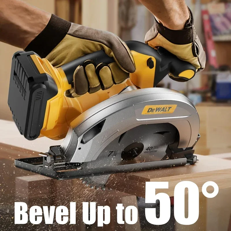 Фото Бесщеточная циркулярная пила Dewalt 5000 об/мин, 7 дюймов, аккумуляторная, ручная, для работы по дереву, с регулируемой глубиной реза, многофункциональный инструмент №3