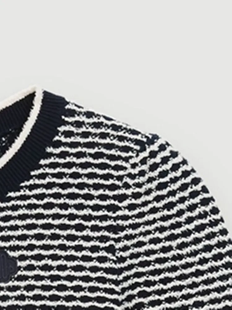 

Women Stripes Slim Fit Knit Sweater O-neck Casual Short Sleeve Jumper Female Simple Knitwear Pullover 2022 Summer new