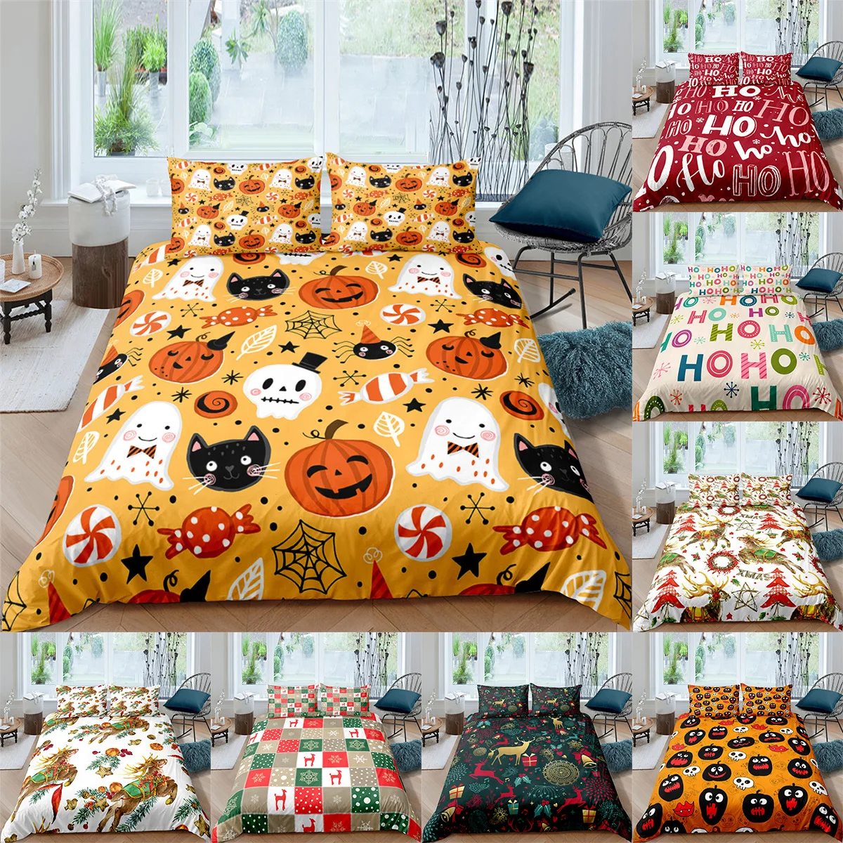 

New Fashion Christmas Day new Design Pattern 3D Bedding Sets Duvet Cover+ Pillowcase Single Twin Queen King Bed Set 9 Style