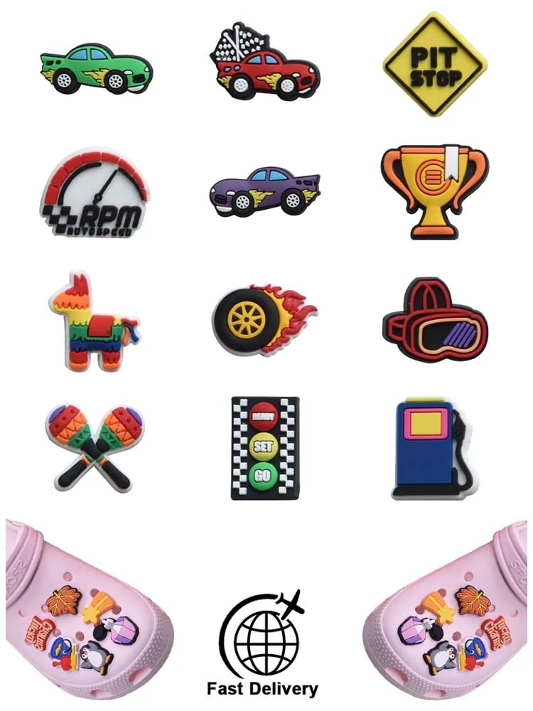 

1Pcs PVC Racing Sport for Croc Charm Shoes Accessories Badge Boy Clogs Buckle Kids Pins Decoration Jeans X-mas Gift Dropshipping