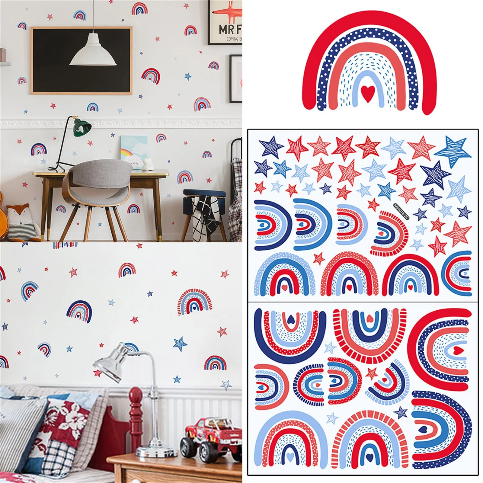 

Радужные настенные наклейки для девочек, спальни, детской комнаты, Декор, обои с отклеиванием и наклейкой, радужные настенные наклейки, Свет...