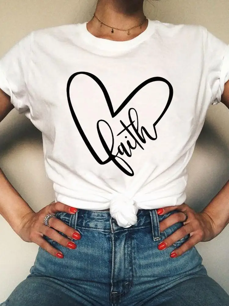

Short Sleeve Summer T Clothing Print Fashion Casual T-shirts Faith Love Heart Women Female Graphic Tee Aesthetic Clothes