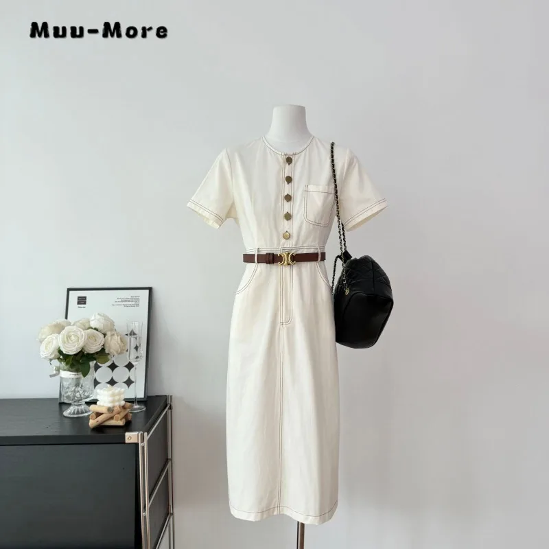 Женское винтажное платье-рубашка средней длины однотонное элегантное
