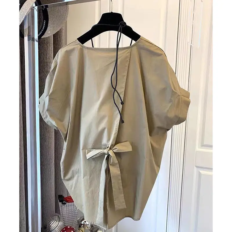 Женская хлопковая блузка оверсайз повседневная однотонная плиссированная с