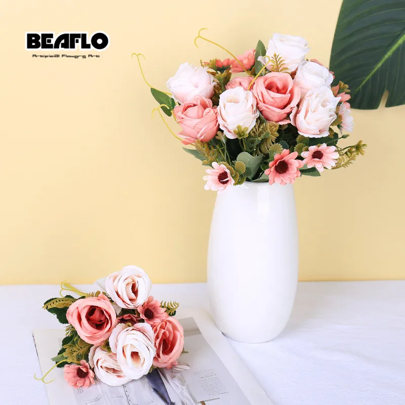 

1 ветка, 32 см, искусственные розы, букет, шелковые пионы, 5 цветов, искусственные цветы для дома, украшение для свадебной вечеринки в помещении