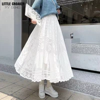 womens fashion dresses 2022 new spring and summer womens waist gauze lace skirt thin a a line longspring clothes south korea