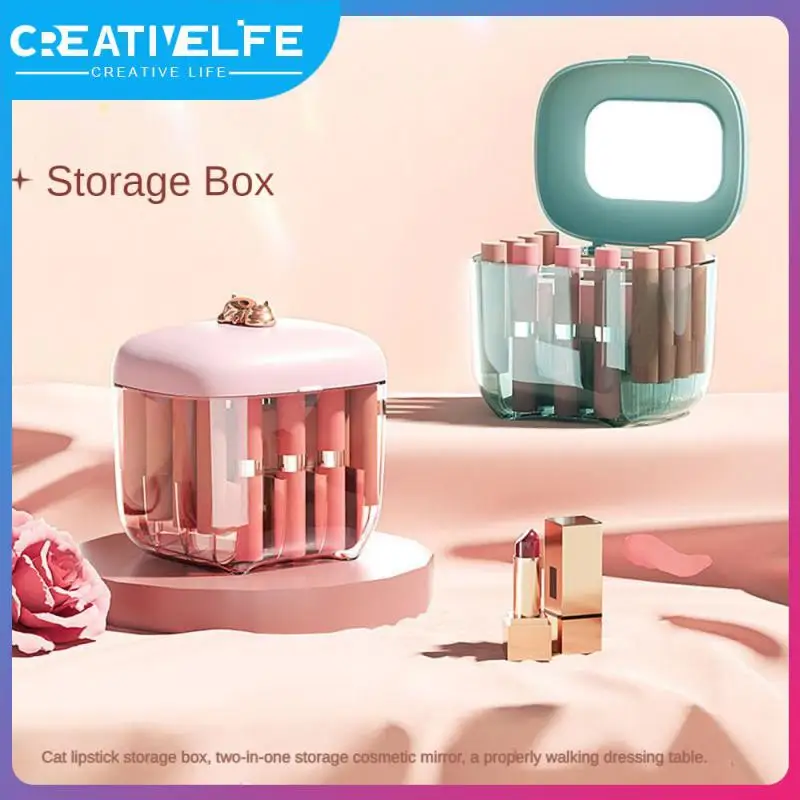 

Lipstick Storage With Makeup Mirror Lipstick Storage Box Lipstick Box Dust-proof Lipstick Shelf Storage Box Tabletop