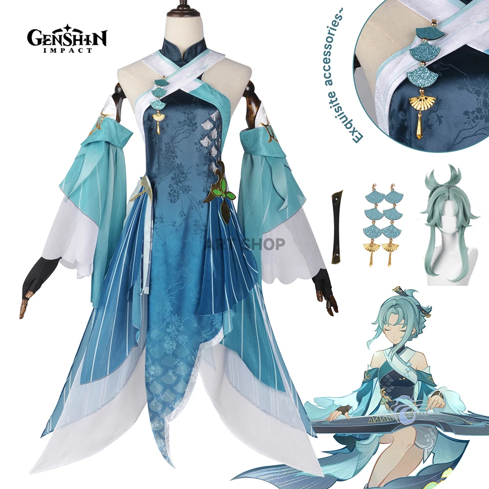 

Костюм для косплея по мотивам игры Genshin Impact, парик, полный комплект, косплей, Хэллоуин, карнавальные костюмы для женщин