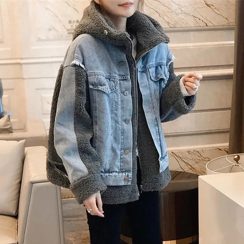 Европейская женская джинсовая верхняя одежда с капюшоном зимняя куртка-парка