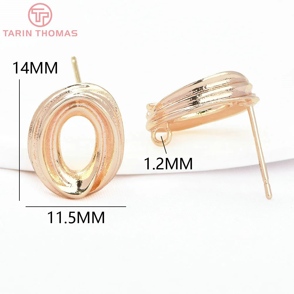 (8364) 6 шт. 11 5x14 мм латунные овальные серьги-гвоздики 24 карата золотого цвета