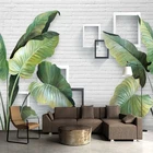 3D настенная бумага, европейская ретро тропический лес, банан, лист, кирпичная стена, пейзаж, искусство, настенная бумага для гостиной, ТВ, дивана, украшение для спальни, роспись