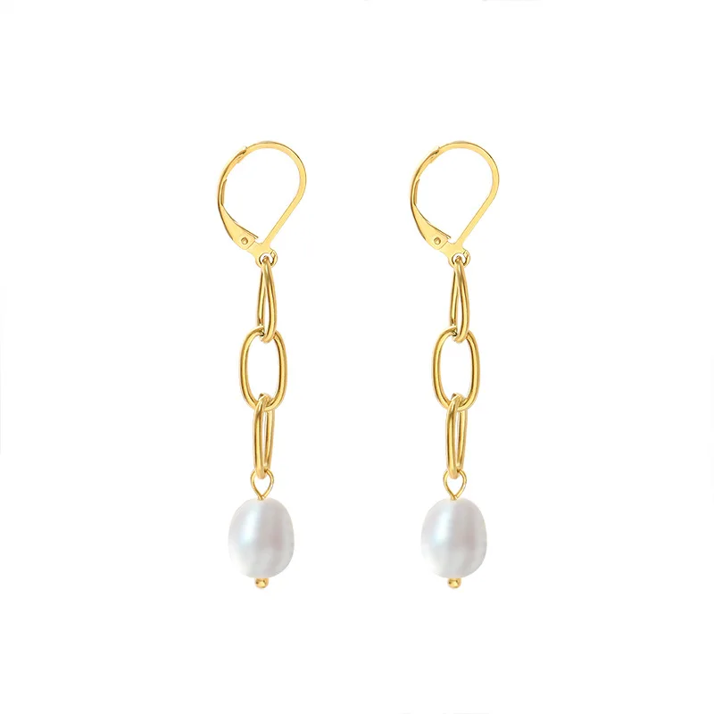 

New Fashion Long Tassel Stud Earrings With Freshwater Pearl Simple Gold Color Stainless Steel Jewelry For Women Bridesmaid Gifts