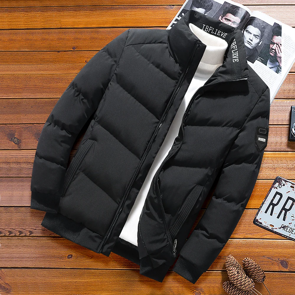 Puffer Jacket Men Stand Collar Autumn Winter Casual Jacket Cotton Padded Coats Thick Warm Streetwear Clothes For Men Fashion