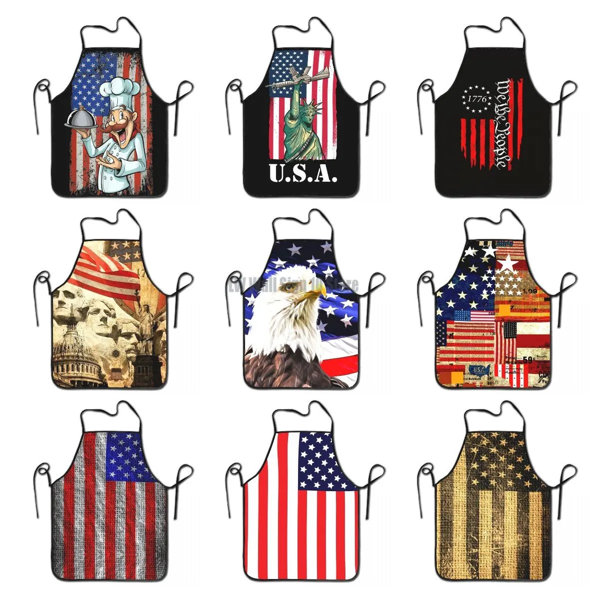 

Unisex Cook American Flag Bib Apron Adult Women Men Chef Tablier Cuisine for Kitchen Cooking Patriotic Baking