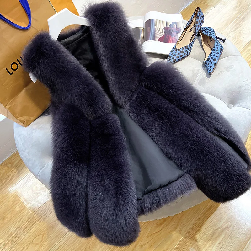 Autumn  Winter , Luxury Faux Fur, Women Vest Sleeveless Waistcoat, Women's Medium Long Faux Fox Fur  Jackets for Women