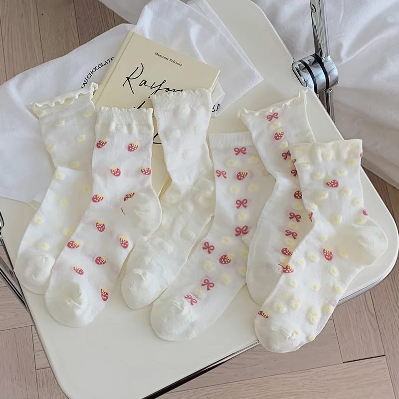 

White Lace Women's Socks Socks Women's Middle Tube Socks Thin Section Lolita Japanese Cute Girl Breathable Stockings