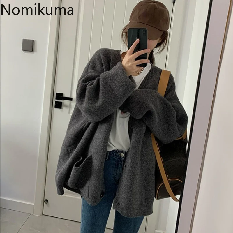 

Кардиган Nomikuma для женщин, сезон осень-зима, однотонный, простой вязаный, шикарный, женский, темпераментный, модный, Повседневный, женский сви...