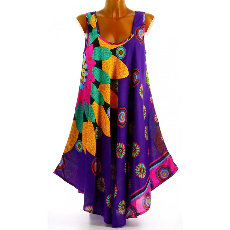 Sleeveless Nightdress Women Summer Boho Print Loose Ladies Sleepwear Chiffon Ankle Length Comfortable Nightgown For Female