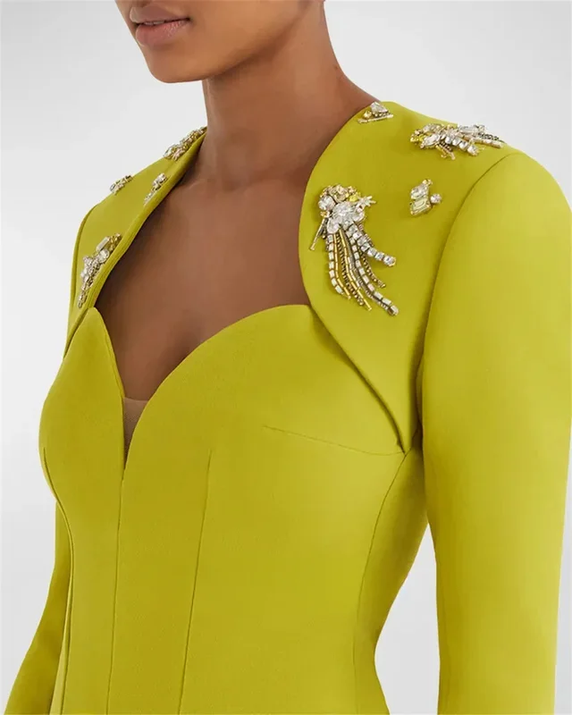 Арабское милое креповое атласное вечернее платье с разрезом модное зеленое