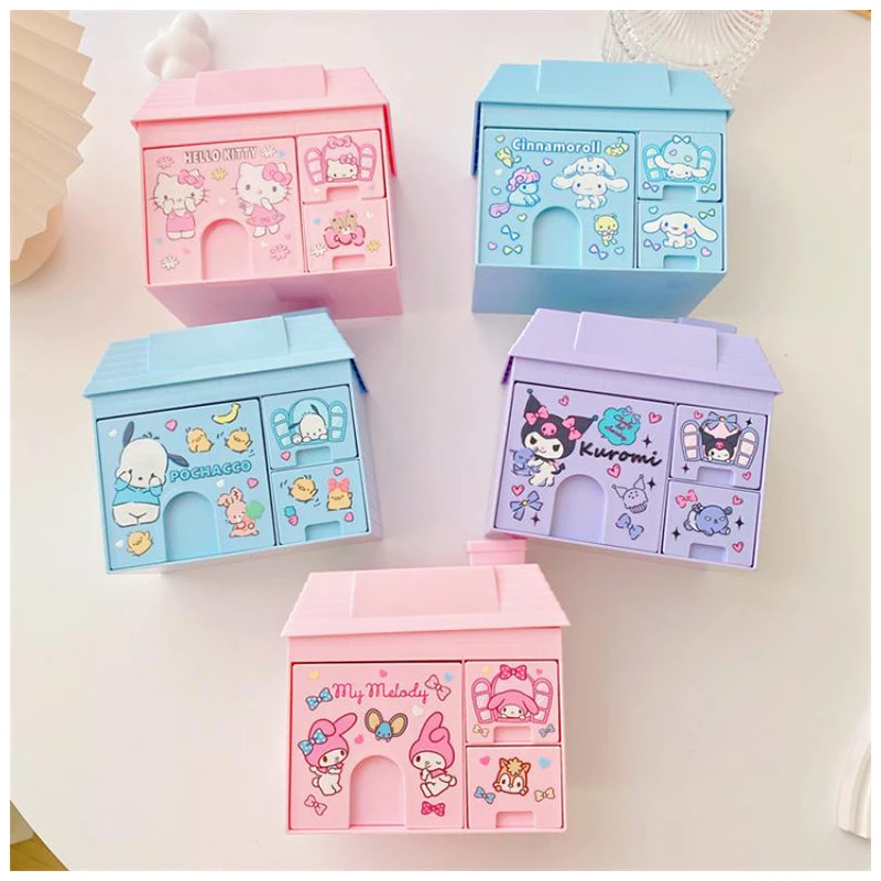 

Cartoon Sanrios Kuromi Cinnamoroll My Melody Pochacco Kittys Multigrid Classification Storage Box Stationery Jewelry Storage Box