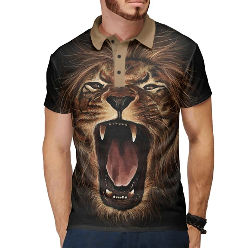 

Men's Polo Shirt Golf Shirt Animal Tiger Graphic Prints Turndown Black Outdoor Street Short Sleeves Button-Down Casual Soft Top