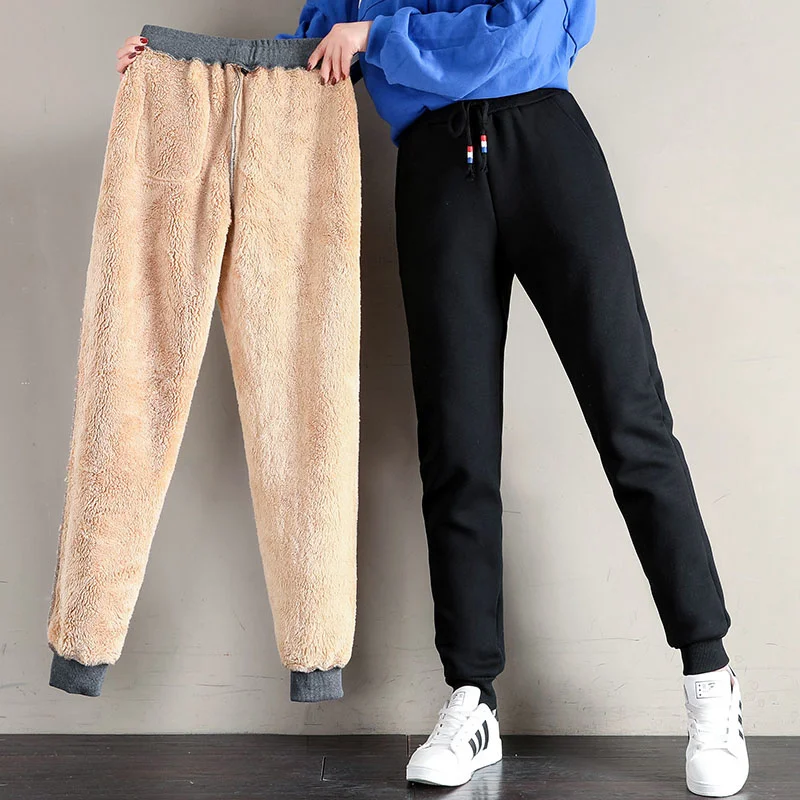 

Women Winter New Thick Lambskin Cashmere Pants Warm Female Casual Cotton Pants Loose Harlan Long Trousers Pantalon Femme 23950