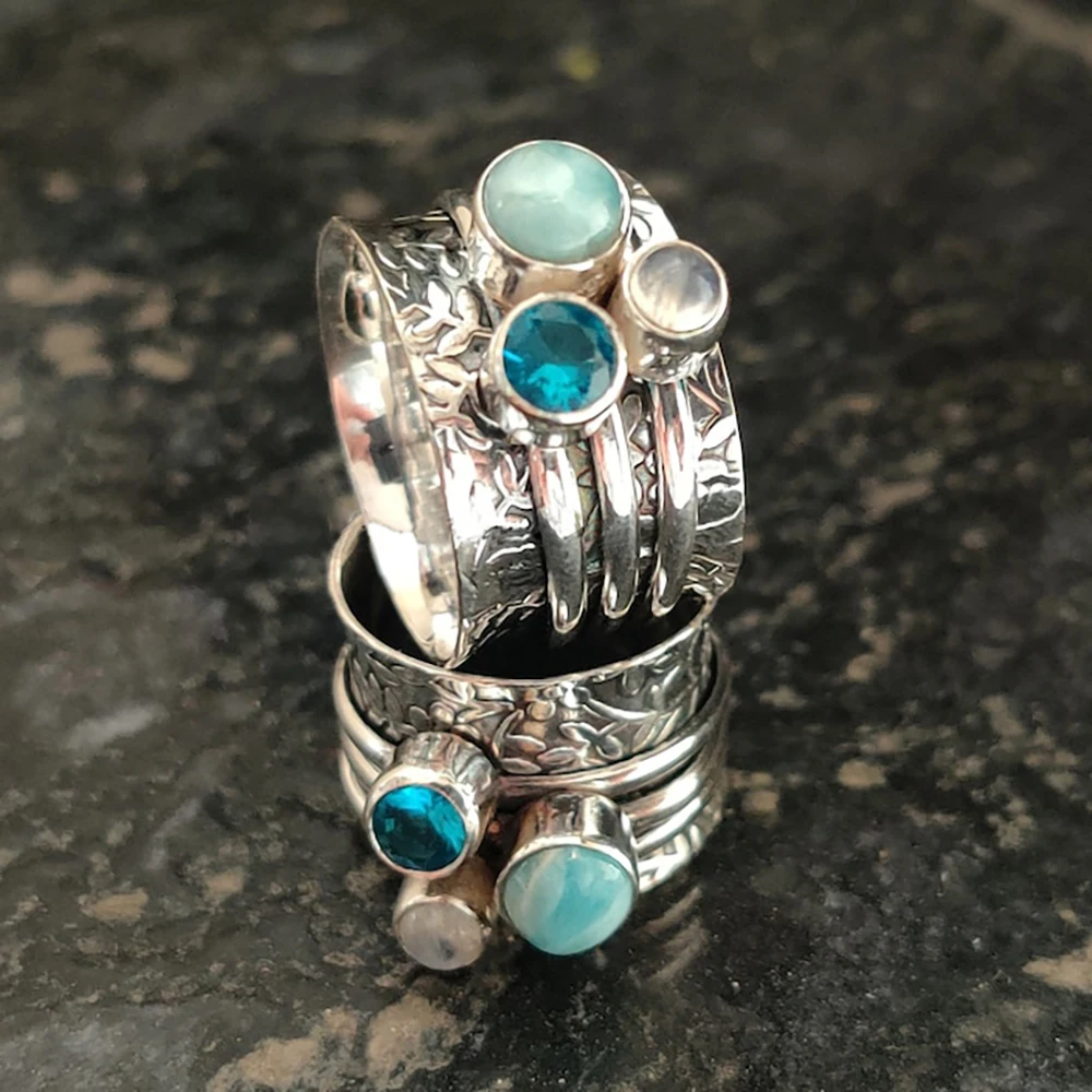 Винтажные кольца из натурального камня для женщин, эффектные персонализированные кольца на палец в стиле ретро, аксессуары для девушек, ювелирные изделия в подарок