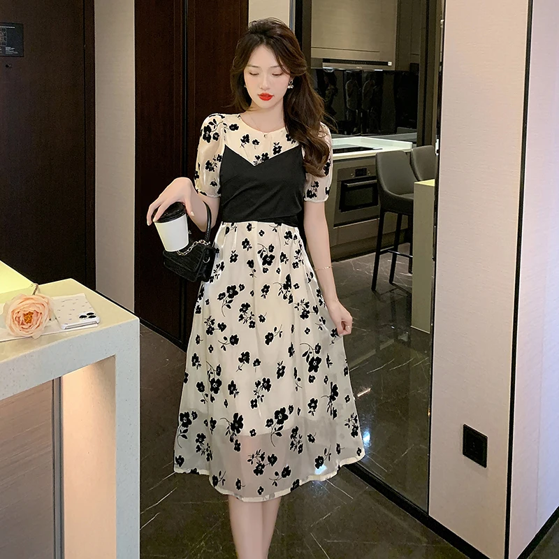 

2023 Summer New Floral Temperament Tie Bowknot Women Dress Free Shipping