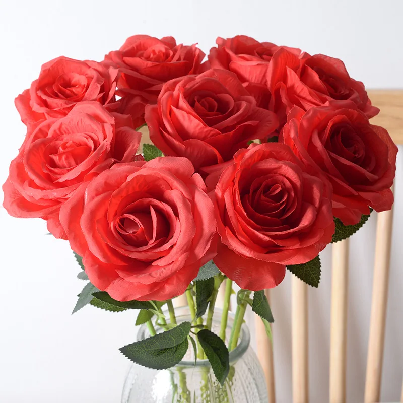 

5Pcs Artificial Flowers Bouquet Red Silk Fake Rose Flower for Wedding Home Table Decoration Christmas Valentine's Day Gifts