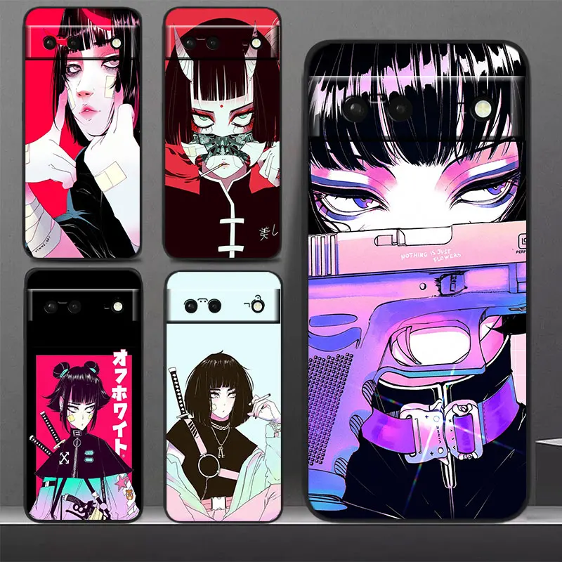 

Vinne Art Girl Anime Phone Case For Google Pixel 7 Pro 6 Pro 6A 5A 5 4 4A XL 5G Black Soft Cover Fundas Cover