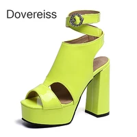 summer women waterproof sandals fashion sexy yellow rose red new narrow band chunky heels consice height 41 42 43 44 45 46