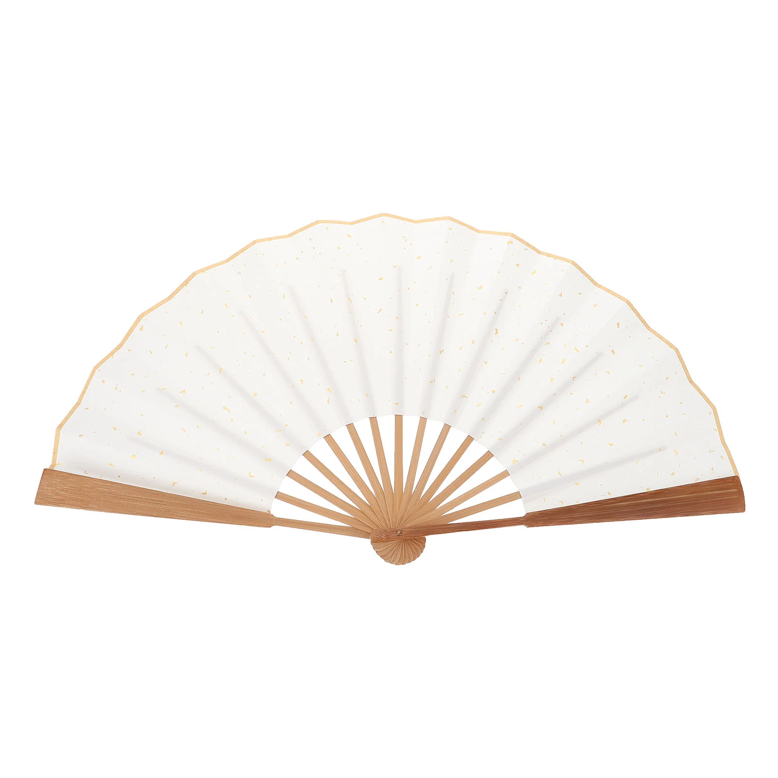 

1pc Durable Hand Folded Fan Rice Paper Fan Blank Folding Fan with Bamboo Handle