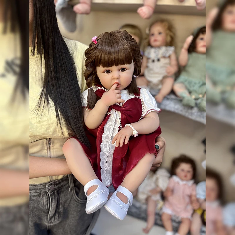 

60CM Reborn Doll Toddler Girl Princess with Brown Hair Soft Cuddly Body Doll Christmas Gifts for Girls