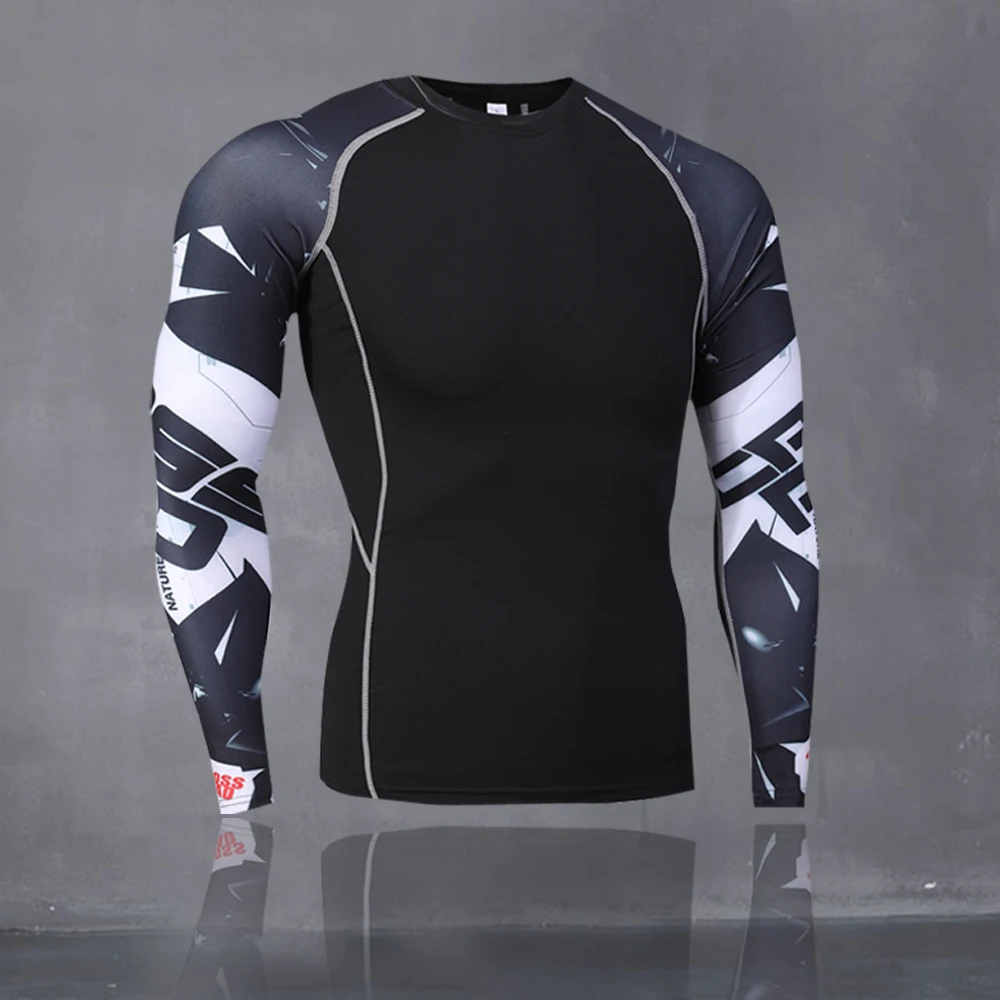 

Muscle Men Compression Tight Skin Shirt Long Sleeves 3D Prints Rashguard Fitness Base Layer Weight Lifting Male Running Tops