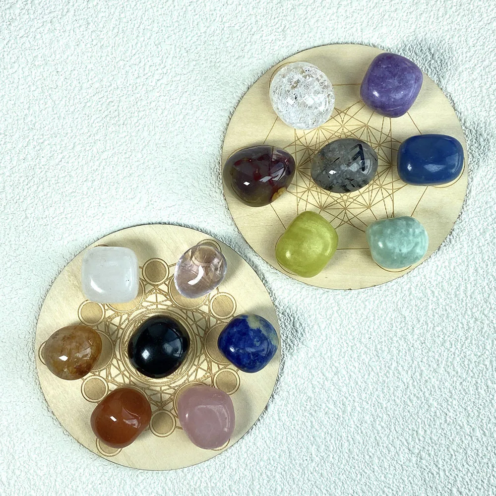 Хрустальный смешанный Целебный Камень чакры деревянная пластина кварц падающий