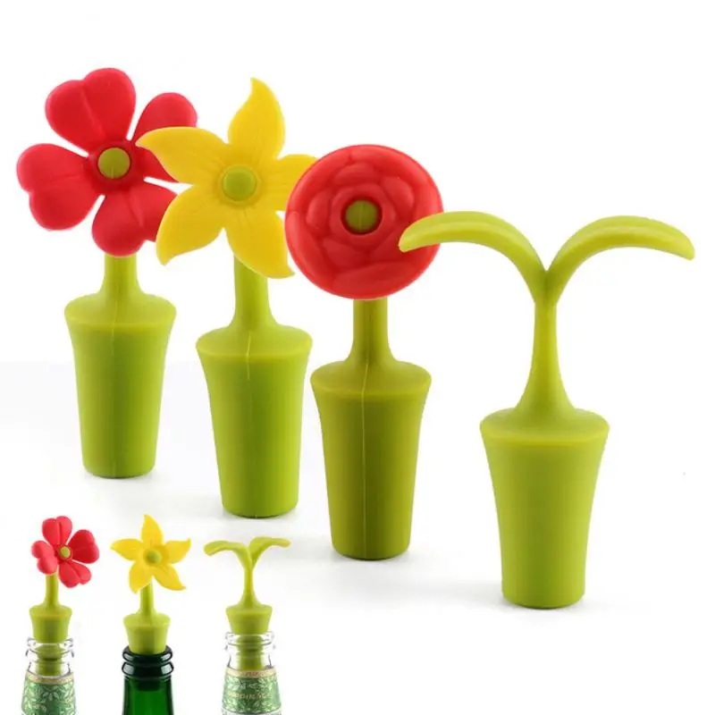 

2/4/5PCS Beer Bottle Cap Flowers Shaped Bottle Stopper Convenience Silicone Wine Bottle Stopper Creative Sealer Cap