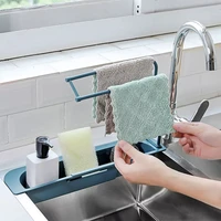 1pcs sink shelf telescopic sink drain rack soap sponge organizer cloth hanger storage basket holder rag towel bar home supplies