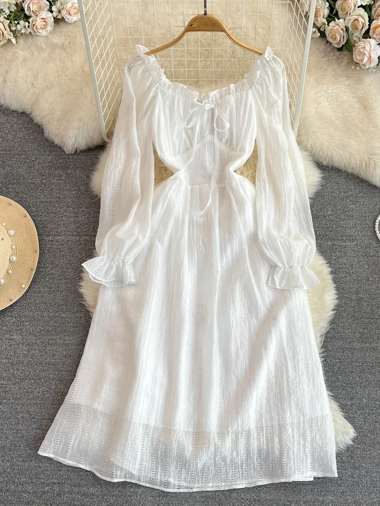 

Женское винтажное платье-пуловер Aibeautyer, однотонное тонкое длинное шифоновое платье-трапеция до середины икры с квадратным вырезом, весна-осень