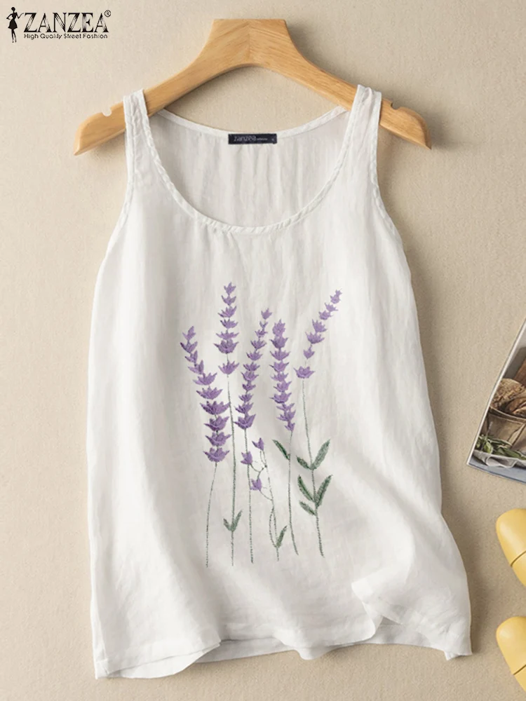 

ZANZEA Women Casual O Neck Sleeveless Blouse Summer Vintage Floral Embroidery Tanks Tops Retro Cotton Camis Loose Beach Shirt