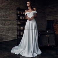 simple a line wedding dresses draped open back satin criss cross off the shoulder 2022 summer floor length gowns robe de ma