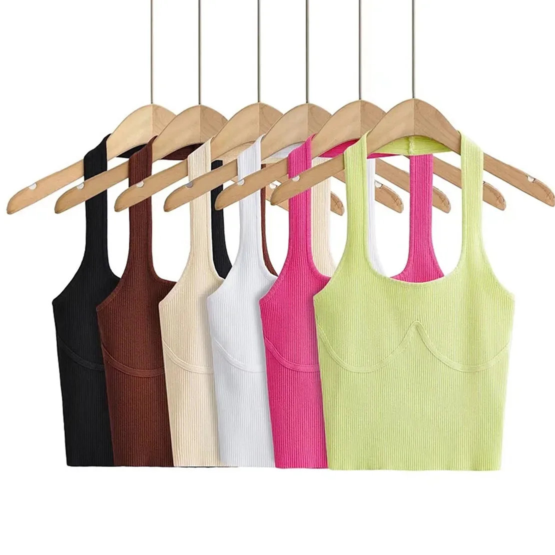 

Elmsk High Street Colorful Halter Knitted Tops Ins Fashion Blogger Sexy Backless Beach Summer Tank Tops Tshirts Women