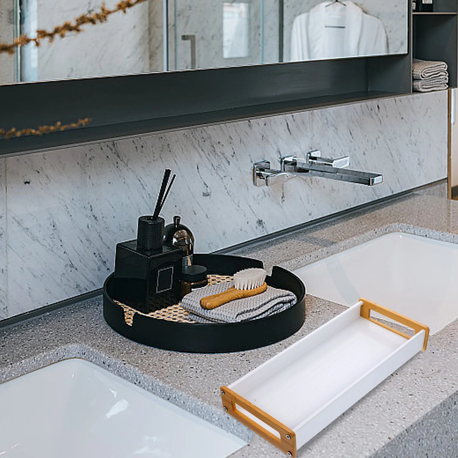 

Dresser Counter Organizer Tray Vanity Storage Decorate Bathroom Bamboo Trays Makeup