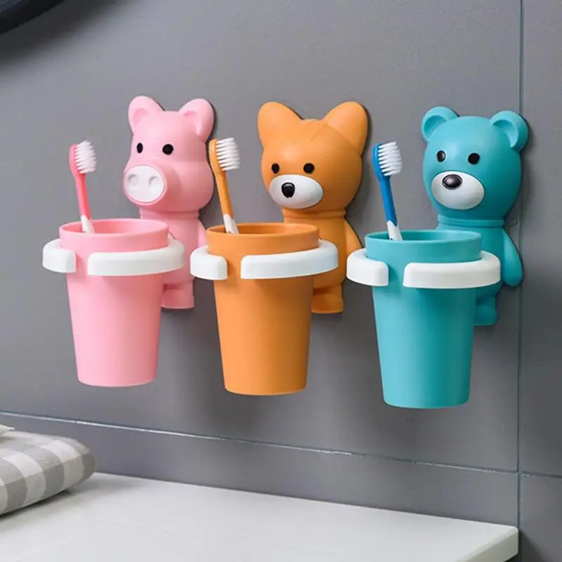 

Cute Cartoon Toothbrush Cup Holder Wall Mounted Animals Shape Holder Rack Home Bathroom Travel Storage Organizer Accessories