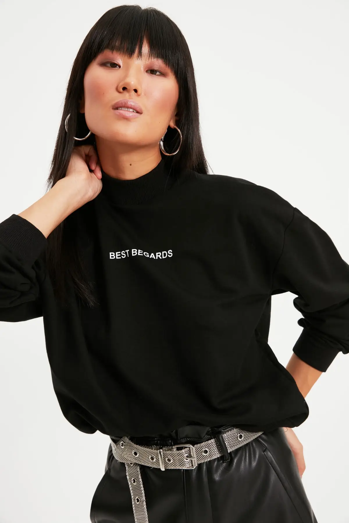

Black Printed Right Collar Knitted Slim Sweatshirt Christmas gift