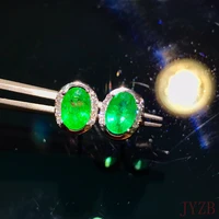 New 925 Silver Women's Earrings Charming Green Emerald Earrings Women's Jewelry Natural Stone Stud Earrings Real Gifts Birthday