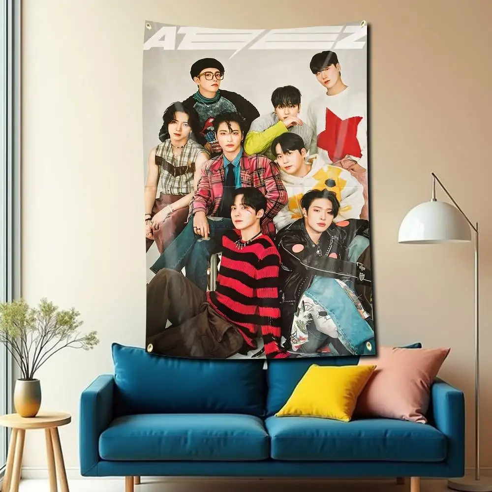 Фото Флаг-гобелен/баннер с изображением K-POP группы A-ATEEZ для спальни, гостиной, отдыха на природе, кемпинга, с возможностью индивидуального заказа. №3