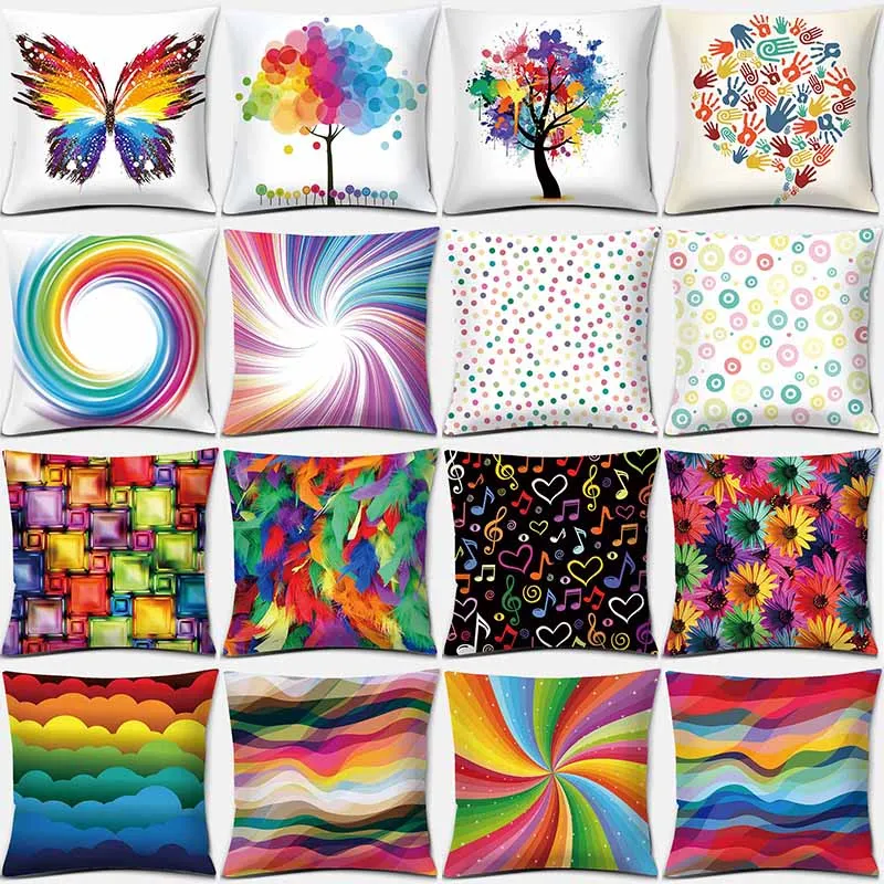 

Rainbow Print Square Pillowcase Home Decor Car Sofa Cushion Cover 45x45cm