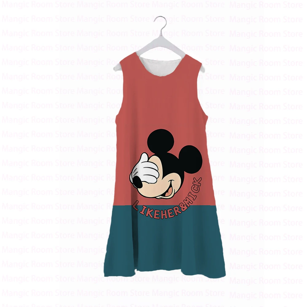 Купи Disney Minnie Mouse Print Dress Children Girls Summer Loose Round Neck Sleeveless Cute Loose Summer New Dress за 197 рублей в магазине AliExpress