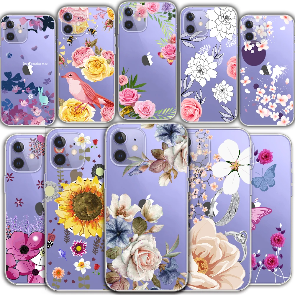 

Transparent TPU phone case for pixel 6 iPhone 13 12 Mini 11 Pro XS MAX X XR 7 8 Plus SE 2020 5 4 fashion brand flowers