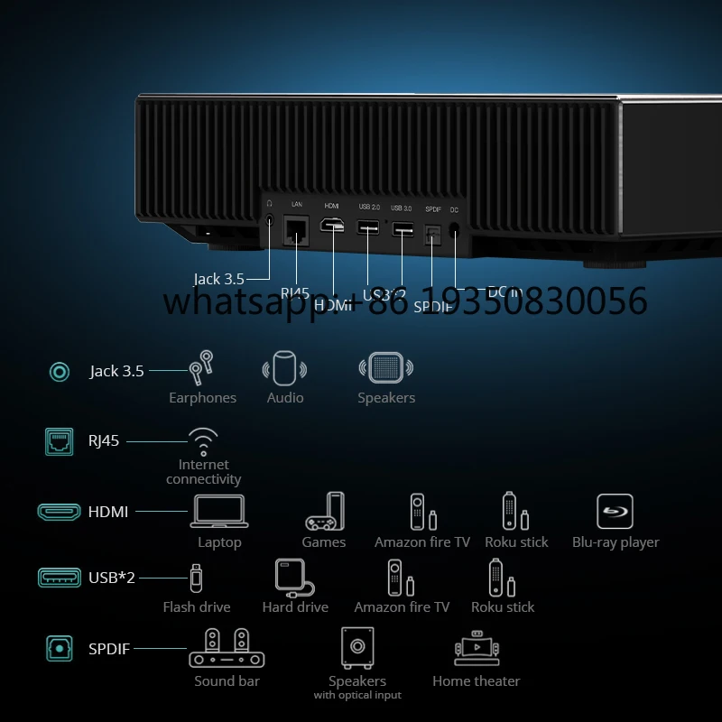 Фото Проектор UST Triple MINI Everycom U1 для домашнего кинотеатра 4K, мини-проектор 4K №5